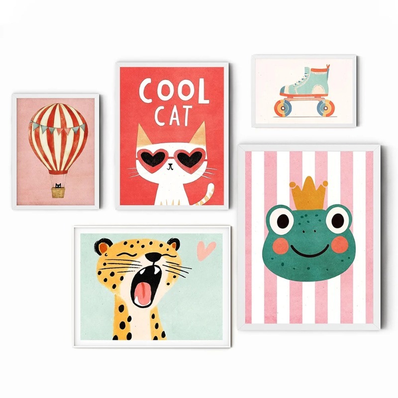 Baby Nursery Neutral - Affiches d'animaux amusants, impressions sur toile,