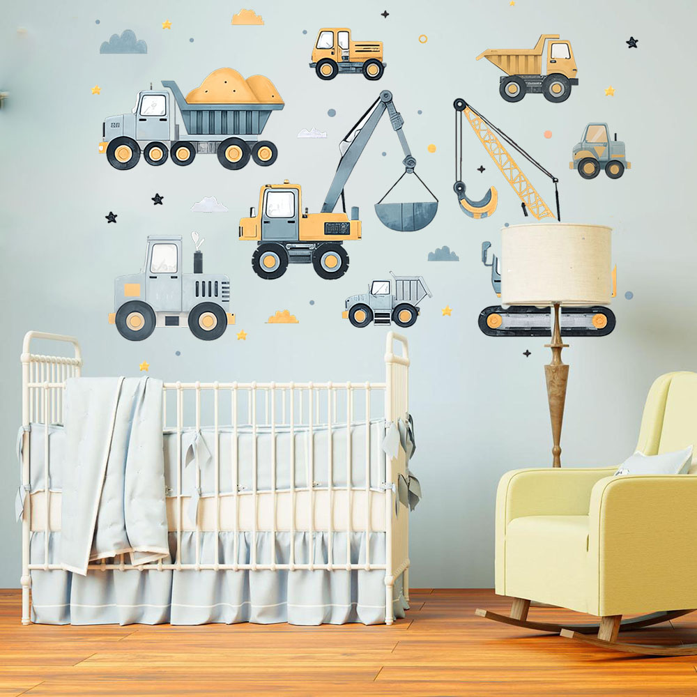 Baby Nursery Vinyl - Ensemble de véhicules pelle de dessin