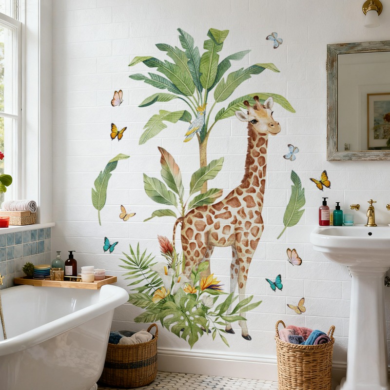 Baby Nursery Mural Wallpaper - Grande forêt Animal girafe autocollant Mural