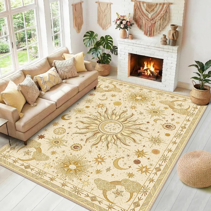 Baby Nursery Rug - Tapis bohème vintage à motif soleil,