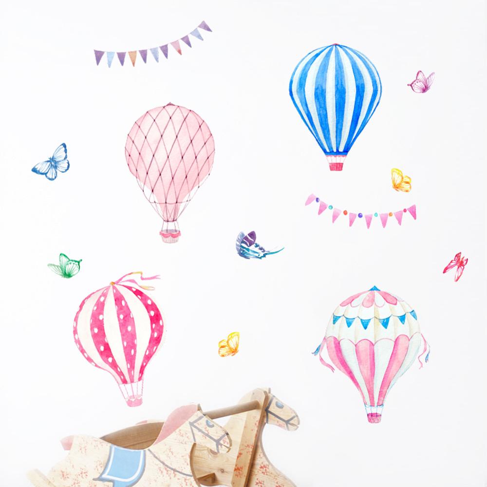 Baby Nursery Mural Wallpaper - Autocollant mural dessin animé montgolfière, décoration