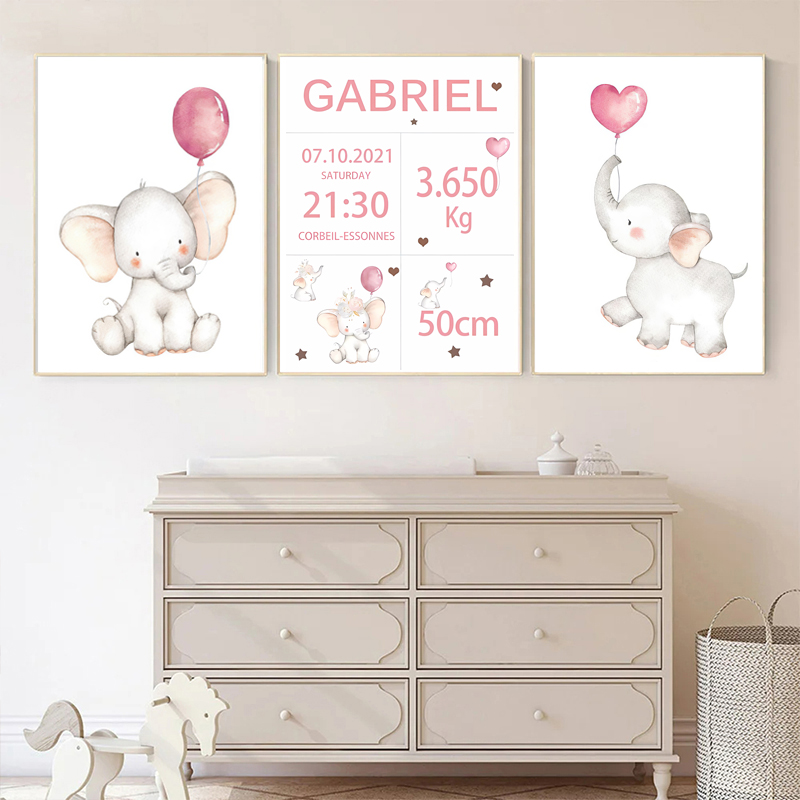 Baby Nursery Elephant - Toile de peinture sur toile rose