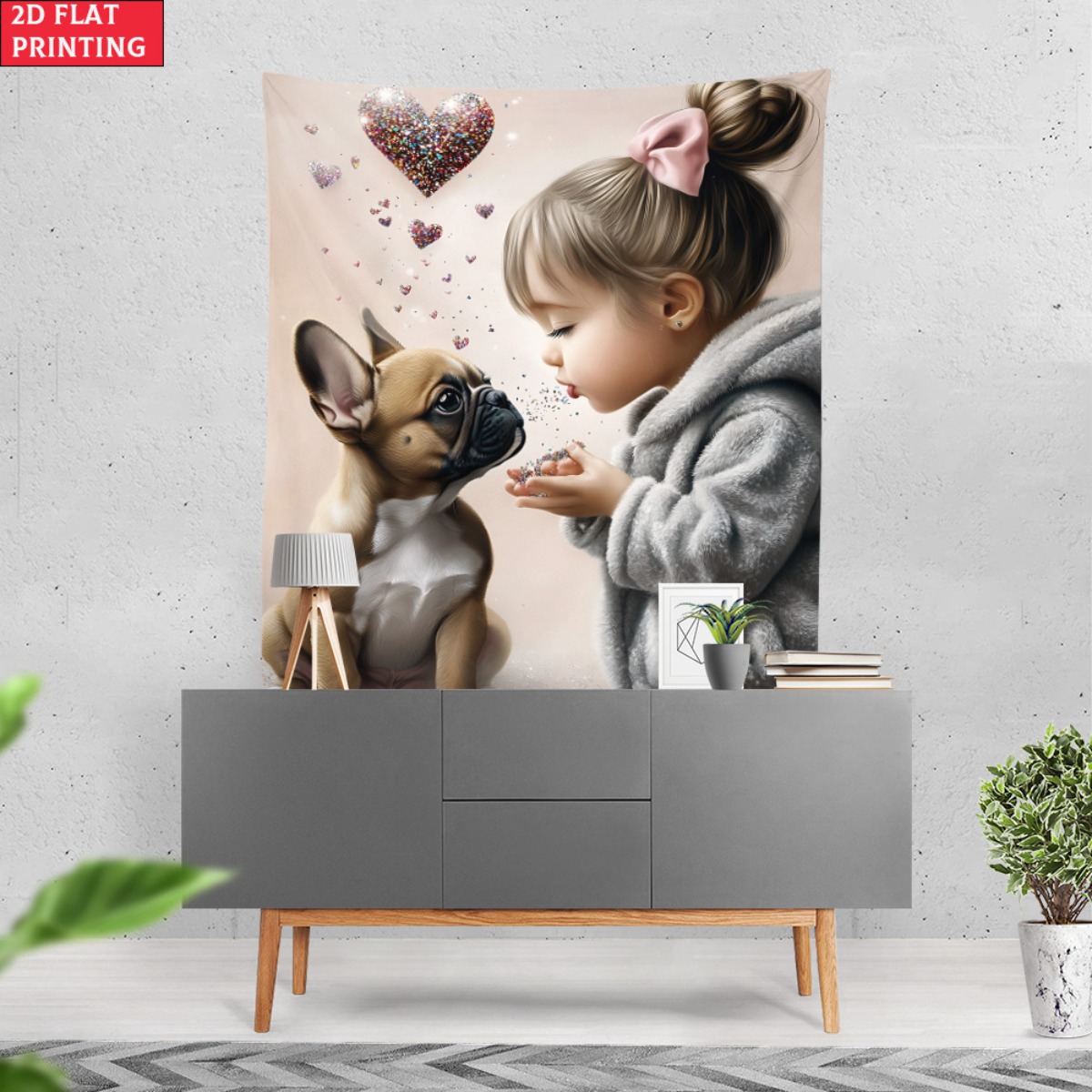 Fille avec bouledogue français - Baby Nursery Decor Girl avis et prix